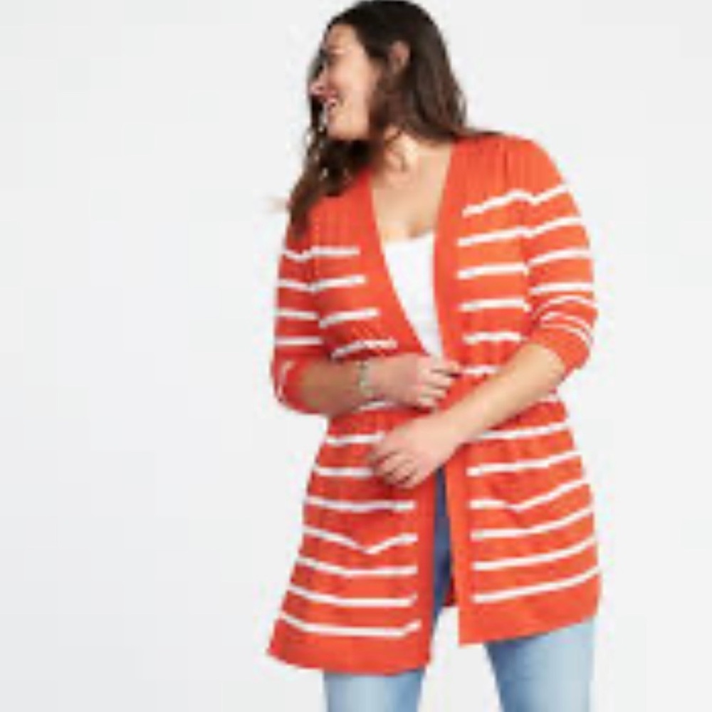 Old Navy Women's Bold Orange Striped Cardigan